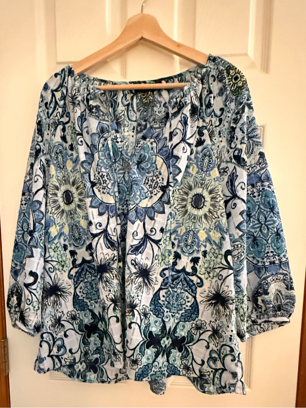 Lane Bryant Women's Blue Floral Peasant Blouse